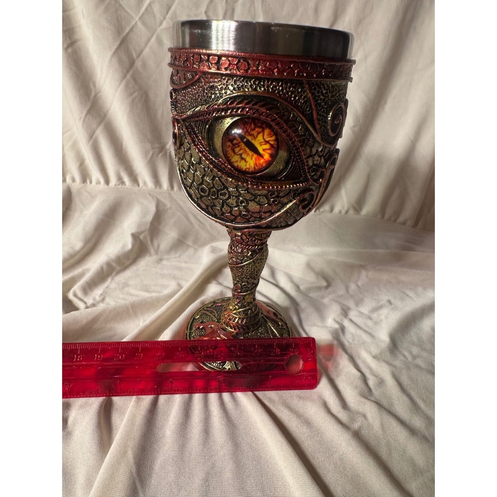 Dragon Eye Gothic Chalice Goblet Stainless Steel Fantasy Medieval Decor Red Gold - Picture 5 of 14
